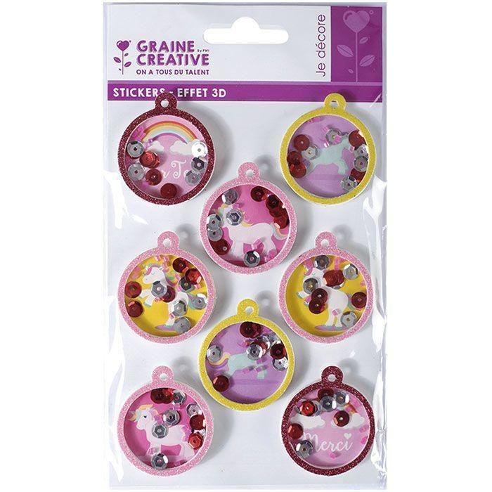 8 3D Stickers - Unicorn Balls 4.5 Cm
