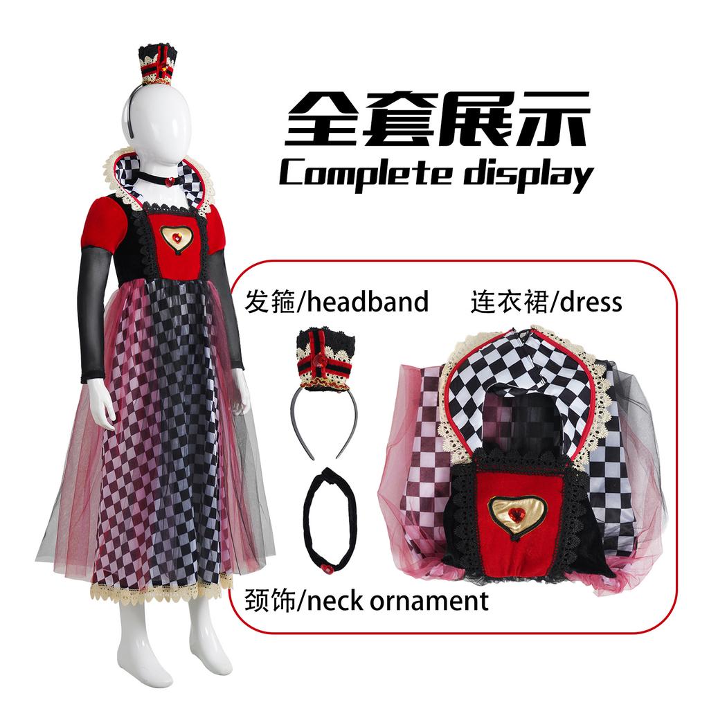 Red Queen Cosplay Outfit, Alice in Wonderland Halloween Stage Performance Dress
