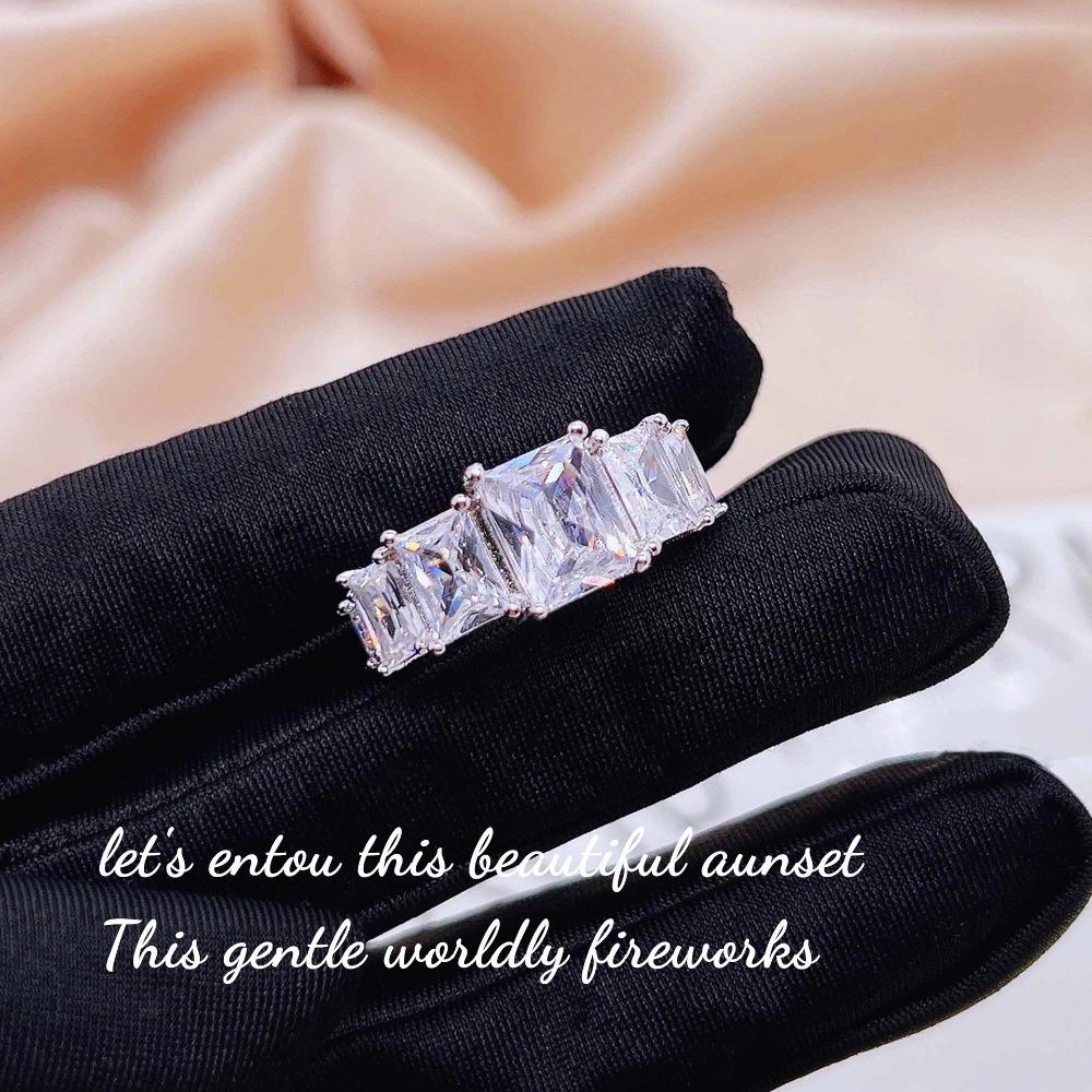 Luxury Sparkling Square Zirconia Open Ring for Women Fashion Statement Jewelry