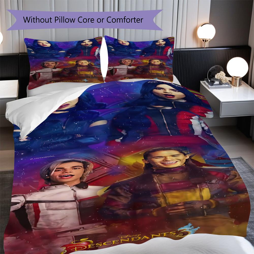 1PC Descendants pattern Bedding Quilt Set Quilt Cover Pillowcase Home Decoration Birthday Gift (1 * duvet cover + 2 * pillowcase, without core)