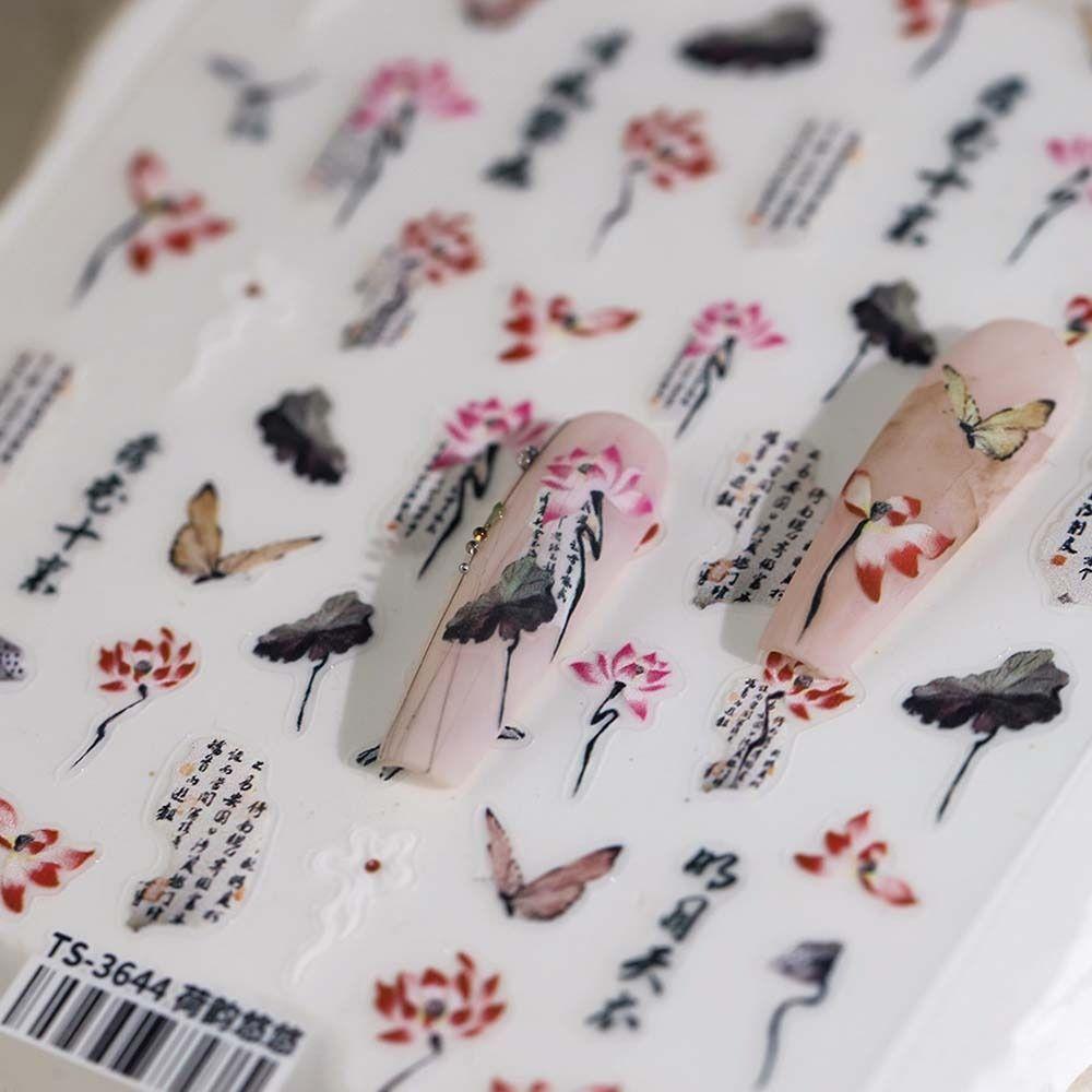 Наклейки для ногтей с китайскими цветами и жемчугом, бамбуковые листья, китайские украшения для ногтей, леди