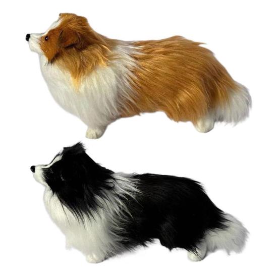 Simulated Plush Sheepdog Model Lifelike Mini Dog Toy Stuffed Animal Doll Home Office Desktop Decoration Ornament