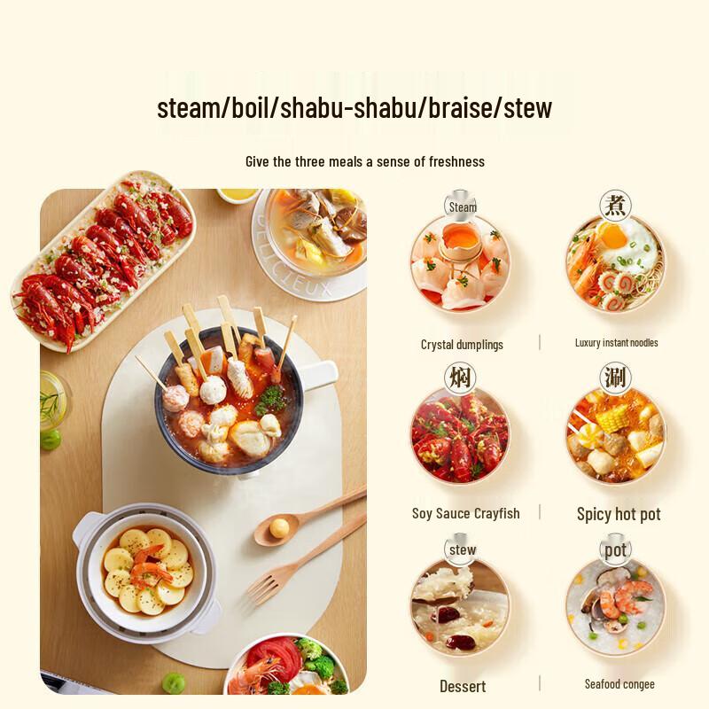 Многофункциональный электрический кухонный горшок Little Bear 1,7 л с пароваркой, штепсель CN (адаптер в комплекте)