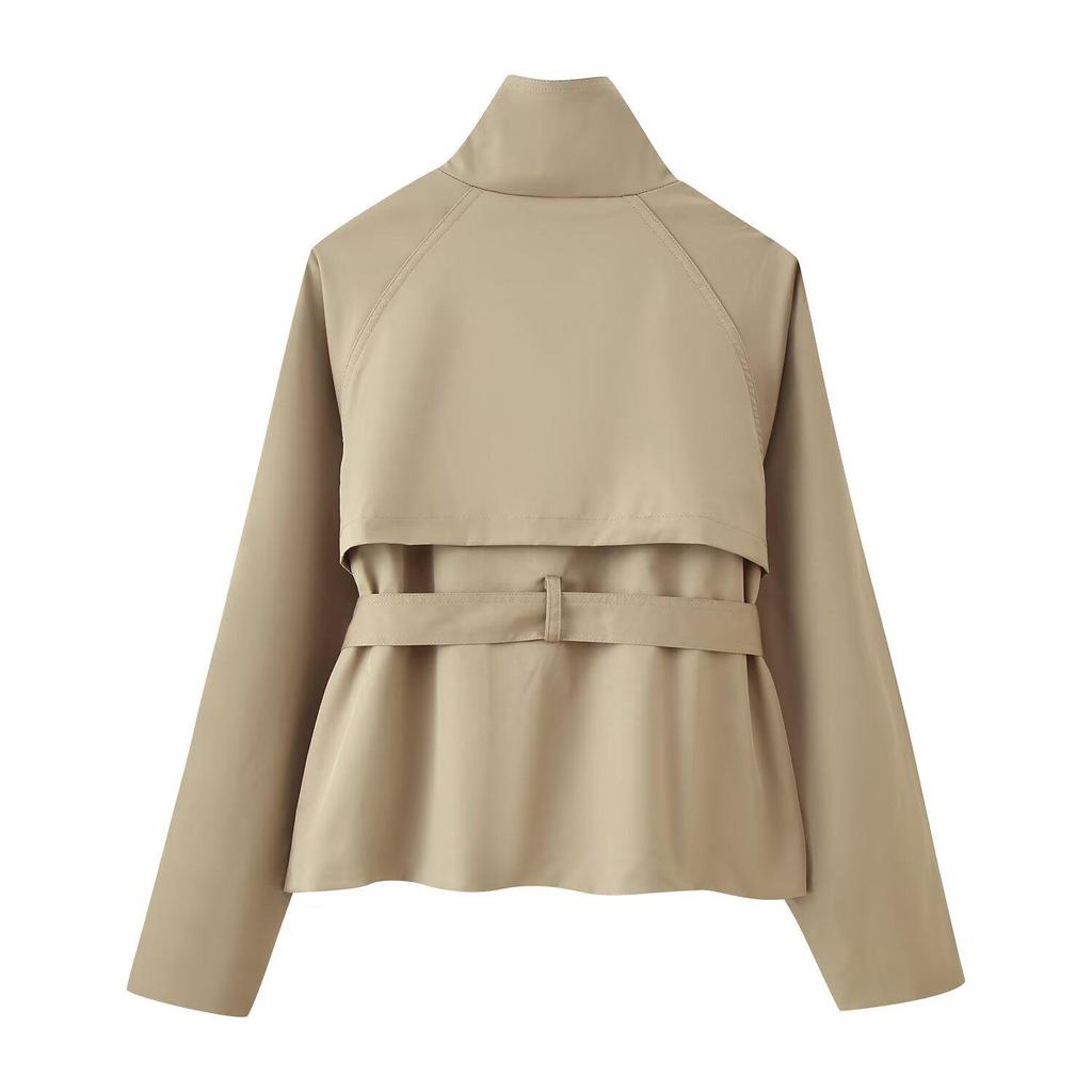 Европейское и американское женское двубортное повседневное тренч-пальто с поясом, короткая куртка