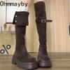 Winter Fashion Women Over The Knee Knight Boots Fashion Fold Two Ways To Wear Shoes Female Thick Heel Silm Thigh High Booties