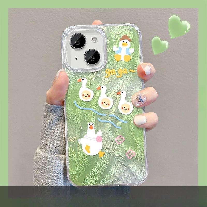 Suitable for Apple 15 Mobile Phone Case Summer Iphone14pro Cute Duck Bracket 13 Feather Yarn 12 High-end 8/7