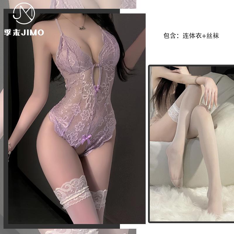Sexy underwear big bow sexy lace seduction chest pad open onesie hot free women