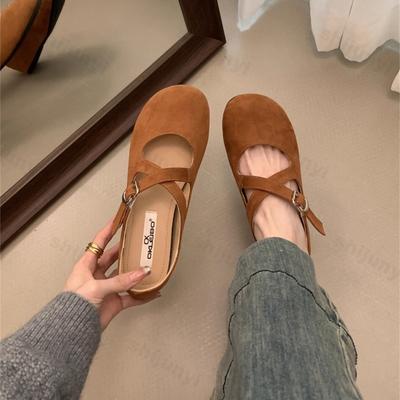 Женские балетки 2025 Новые с перекрестной шнуровкой Круглый носок Удобные туфли Мэри Джейн Ремешок с пряжкой Увеличение высоты Повседневная обувь