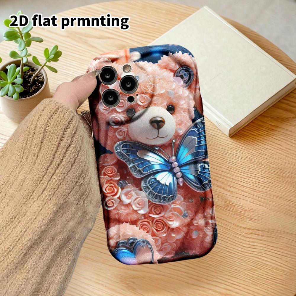 Phone Case: 2D flat design suitable for iPhone 18, 17, 16, 15, 14, 13 Pro protective cases, couple style, floral teddy bear, Christmas and Halloween g