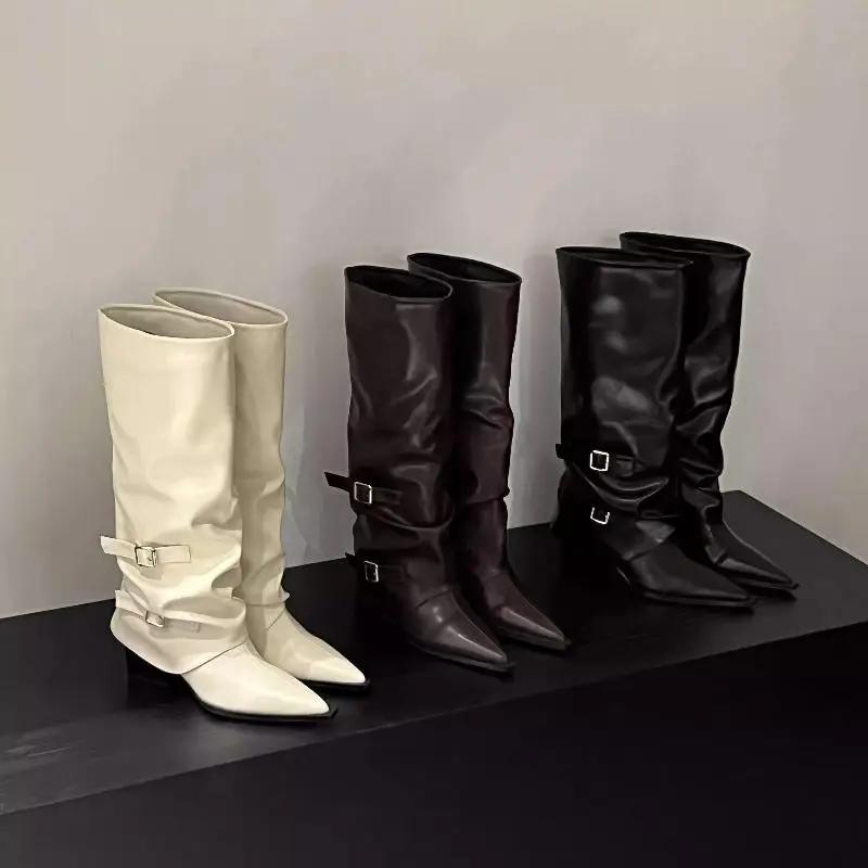 Женские ботинки Осенние ботинки-Женские Сексуальные ботфорты на высоком каблуке Высокая Сексуальная Зимняя Обувь Кристалл Женская Обувь Ковбой 2025 За колено