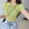 Summer Slim Thin Short Section Top Retro Small Lapel Short-sleeved Knit T-shirt Female Casual Essential Comfort Style Slim Fit Pullovers Tees