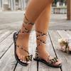 Fashion Plus Size 2025 Leopard Women's Ankle-wrap Sandals Butterfly Appliques Low Heel Lace Up  Thong Sandals for Outdoor Casual Shoes