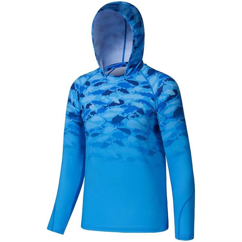 Mens Quick-Dry Long Sleeve Hooded Fishing Shirt UV Protection Breathable Outdoor Sport Top