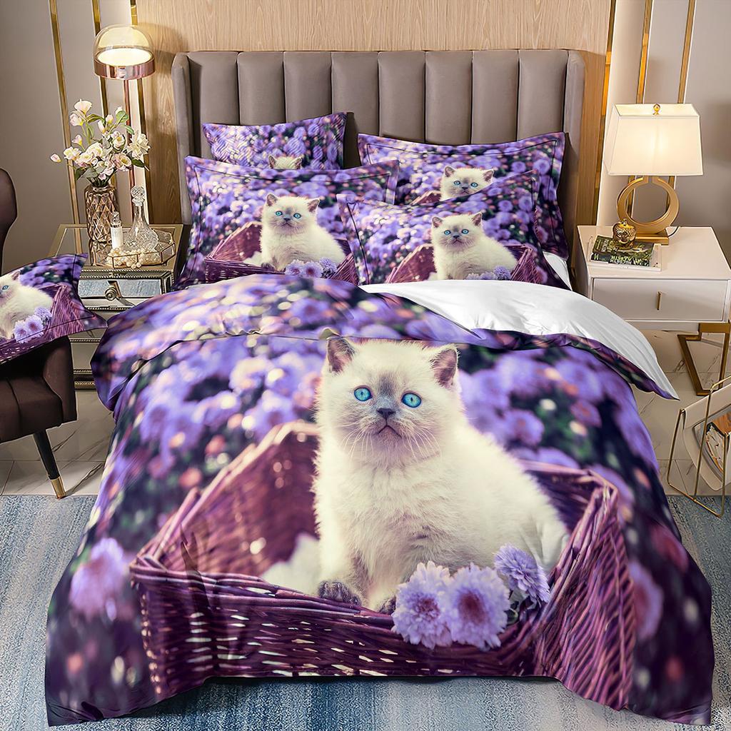 Комплект постельного белья с 3D милыми волками, кошкой и собакой, милый пододеяльник, пододеяльник, покрывало в этническом стиле с дикими животными и наволочками