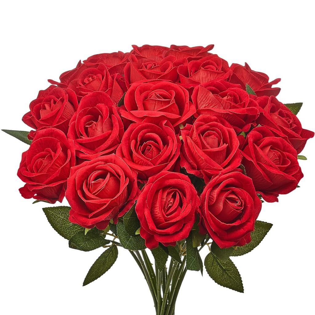 60 Pcs Red Roses Artificial Flowers Realistic Bouquet for Xmas Home Decor