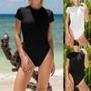 One Piece Swimsuit Women Crew Neck Short Sleeve Bodysuit High Waisted Bottoms Surfing Bodysuit Swimsuit Monokini Bathing Suit