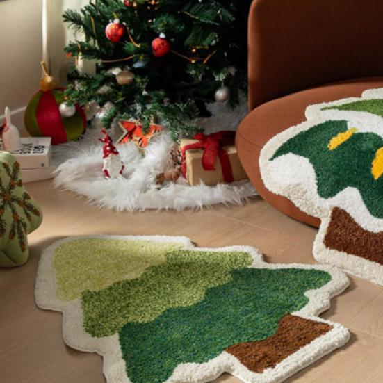 Yousheng Рождественский коврик для ванной комнаты, коврик с дизайном в форме рождественской елки и Санта-Клауса, водопоглощающий коврик для пола, домашний декор для кухни, гостиной, ванной комнаты