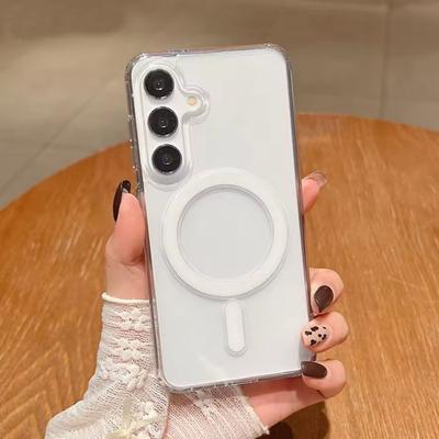 Чехол для телефона Magsafe с магнитной зарядкой для Samsung Galaxy S25 S24 S23 Ultra S22 Plus S21 FE, прозрачный акриловый тонкий чехол