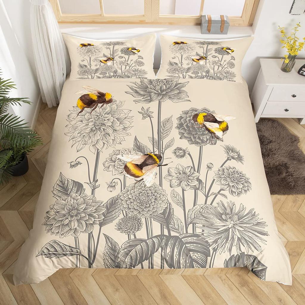 Пододеяльник Boho Dragonfly King Queen с милым цветочным принтом и сердечком из полиэстера в деревенском стиле с акварельными цветами