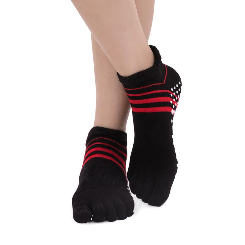 Double Heel Striped Five-Finger Socks Yoga Socks Women'S Cotton Professional Non-Slip Pilates Dance Open-Toe Socks
