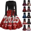 Women's Fashion Vintage Long Sleeve Round Neck Christmas Printed Evening Party Dresses Dresses