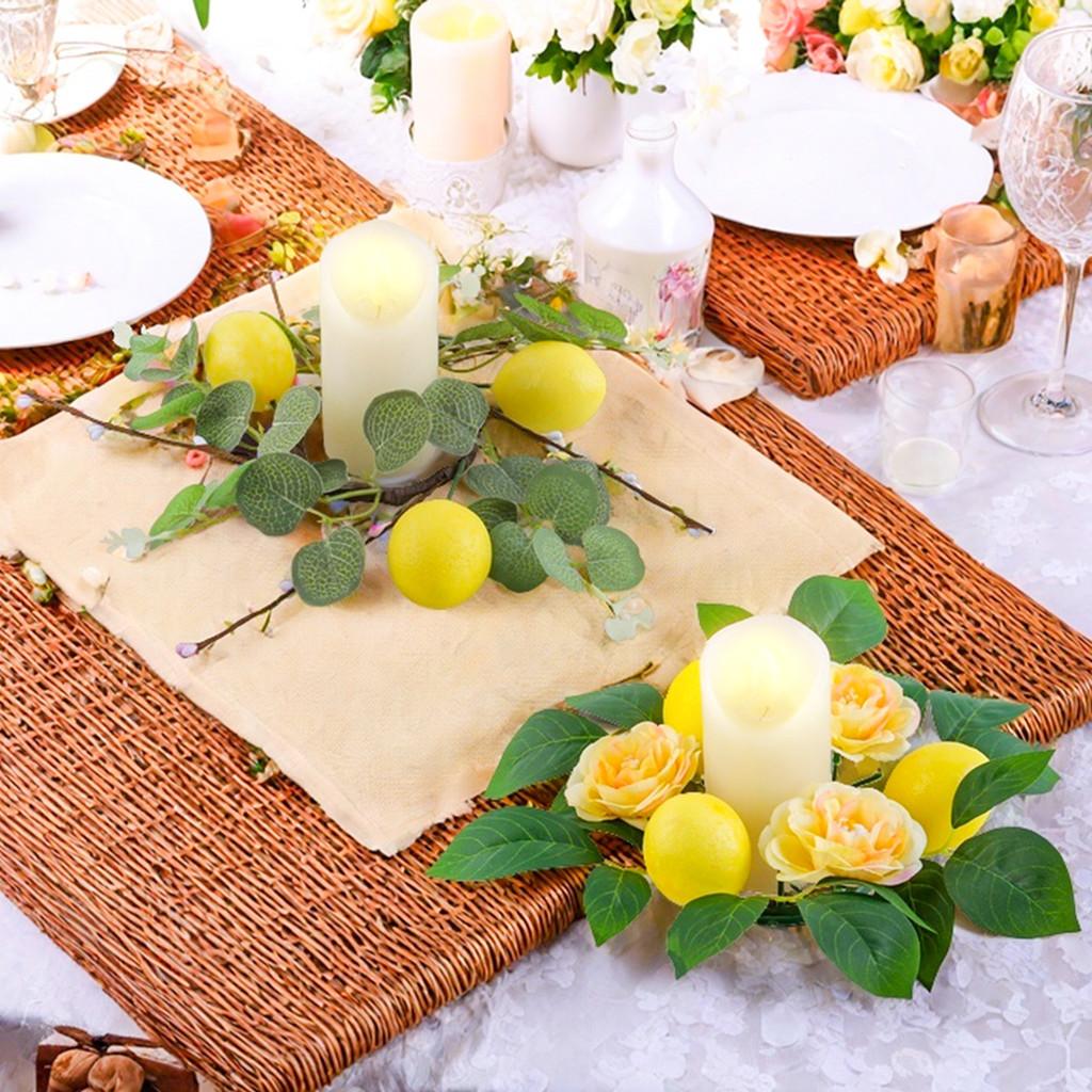 Faux Flower Candle Ring With Realistic Design For Seasonal Home Decor