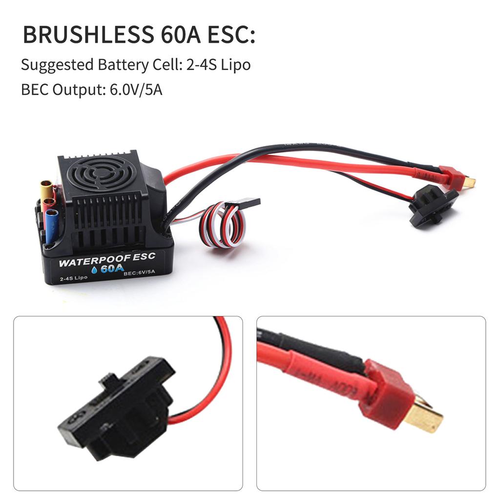 5200KV Brushless Motor 3650 Waterproof Motor with 60A Brushless ESC 2 4S Lipo 25KG Digital Servo for 1 8 1 10 RC Car