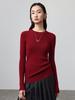 Women's Red Silk Wool Angora Knit Top - Long Sleeve, Round Neck, High Elasticity, Warm for Autumn/Winter