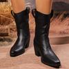 Мода 2025 Черные Толстый Каблук Вестерн Сапоги Женские Большой Размер 36-43 Острый Носок Ботильоны Женские Осень Зима Слипоны Ковбойские Боты Женские