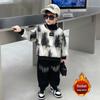 Boys' 2023 Tie-Dye Winter Two-Piece Set: Velvet High Collar Sweatshirt & Sweatpants