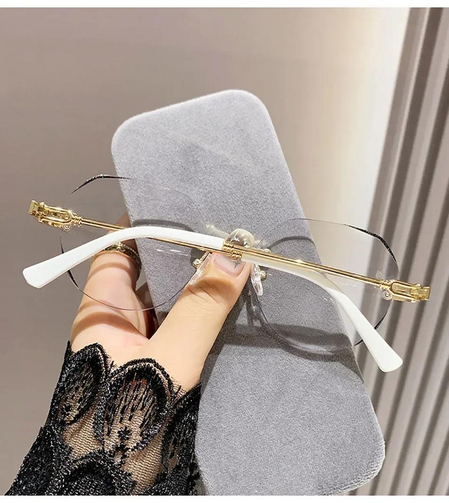 Модные очки для пресбиопии с обрезанными краями, фотохромные безрамочные очки для чтения с защитой от синего света, очки высокой четкости для дальнего видения