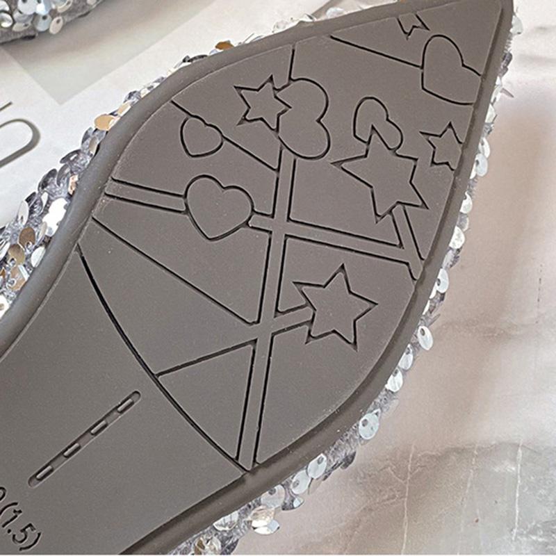 2024 женская модная обувь с острым носком, кавайная однотонная универсальная женская обувь на плоской подошве с блестками и мягкой подошвой, туфли Мэри Джейн на мелкой подошве