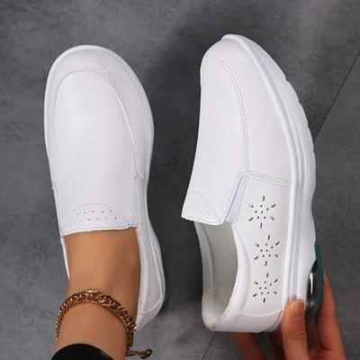 Женские кожаные туфли для медсестер, осенние, с мелким вырезом, дышащие, с воздушной подушкой, мягкой подошвой, толстой подошвой, медицинские туфли, нескользящие