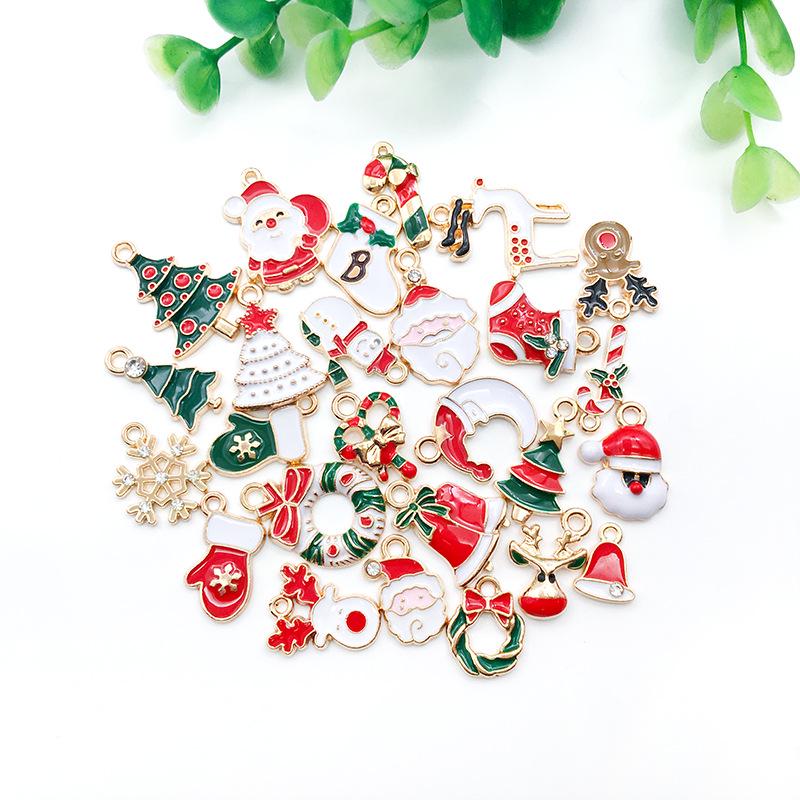 50-Piece Christmas Alloy Enamel Charms Set: Mixed Style DIY Pendants and Dangle Charms.