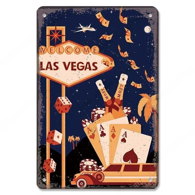 Welcome To Las Vegas Plaque Metal Tin Signs Vintage Decor Nevada Casino Metal Posters Wall Art Decor