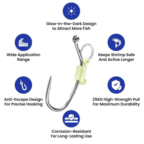 5/15/25 шт. светящийся крючок для фиксации живой креветки, прочный металлический крючок с зазубринами для ловли пресноводного сома, окуня, рыболовные принадлежности