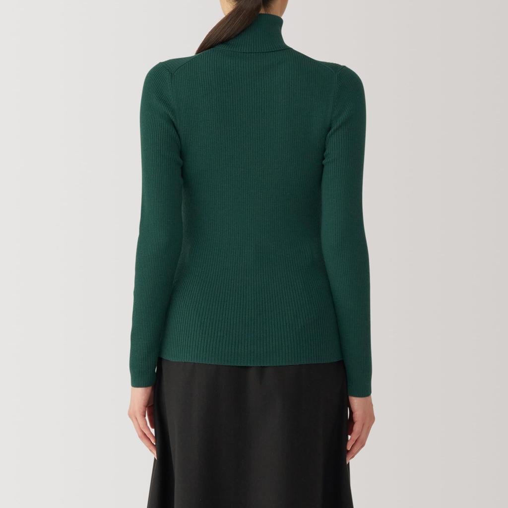 MUJI Washable Wool Rib Turtleneck Dark Size BA1OXA4A Women's High-Gauge Sweater, Green, M,