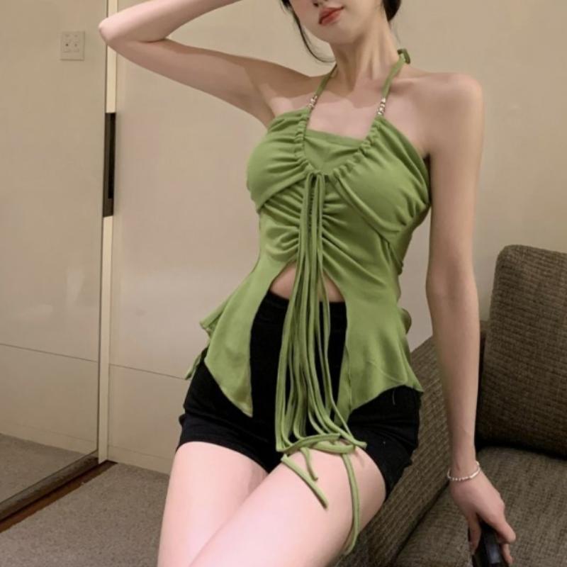 Летний женский топ с открытыми плечами, модный жилет-бретелька с подвесным воротником, женский короткий облегающий жилет с утягивающим дизайном