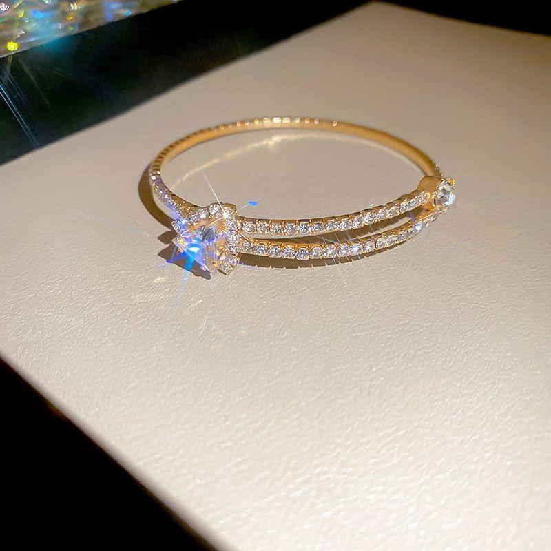 Zircon with Diamond Square Open-Ended Bracelet European and American Fashion Bracelet Accessible Luxury Fancy Bracelet Stylish Niche Style