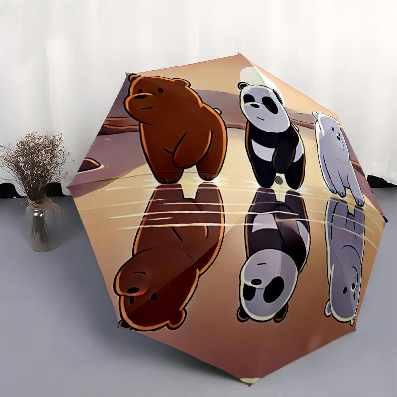 We Bare Bears Friends Automatic Folding Umbrella, Self-Opening/ Closing, Durable Windproof Travel Umbrella for Outdoor Adventures a0826082