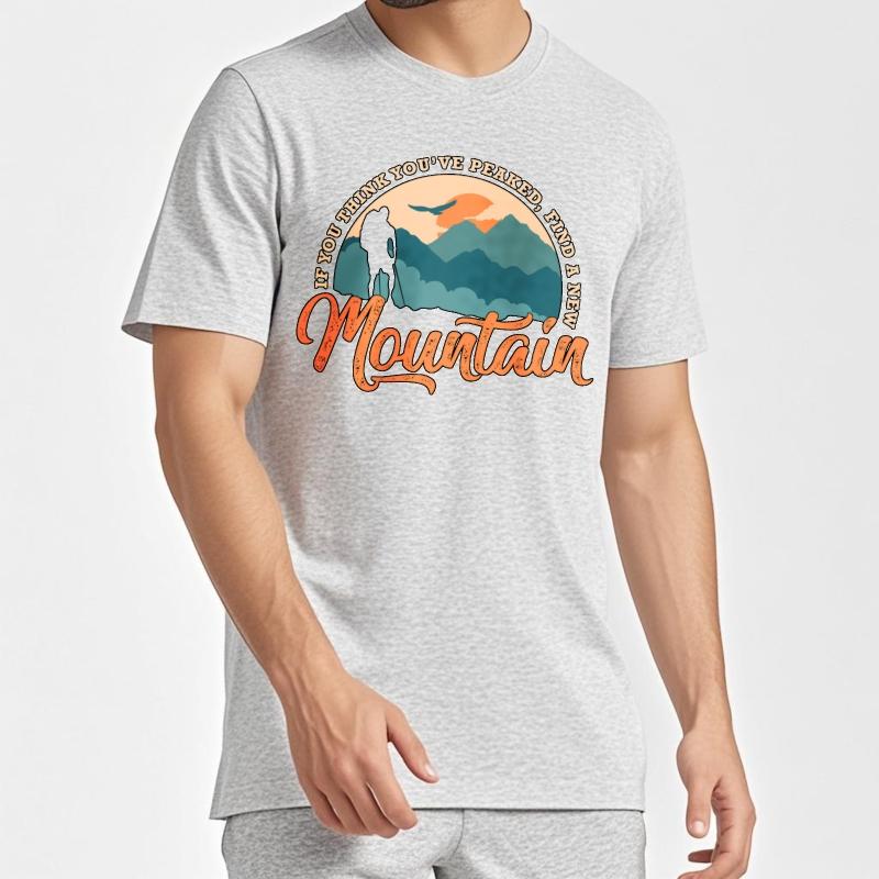Solid Color For Him Round Neck Tshirt Black Mountain Hiker Sunset Landscape Design Print Minimalist For Unisex Tee Shirt New Tee