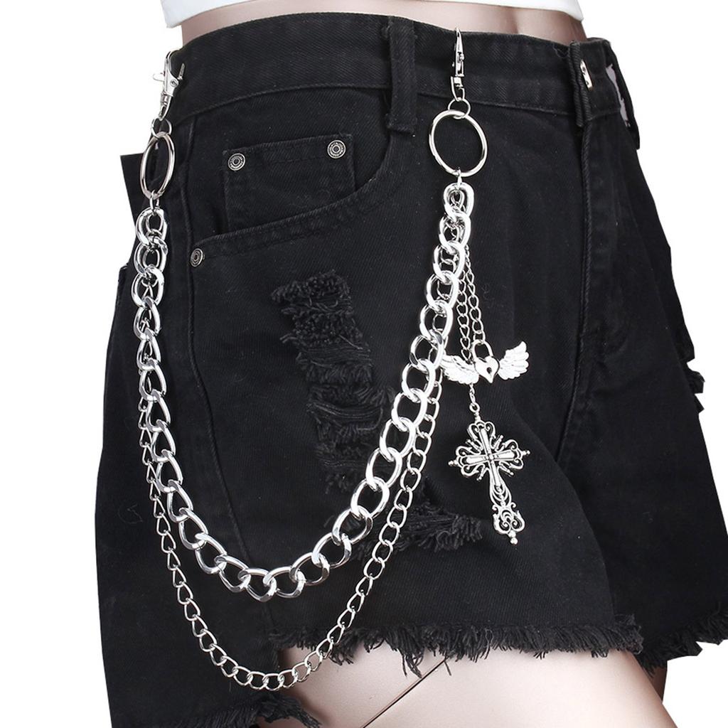 Popular Hiphop Waist Chain with Crossed Pendant Waist Charm Street Pants Chain Body Chain Trousers Chain Cool Accessory