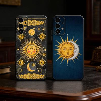 Ретро Таро Солнце Луна Звезды Чехол для телефона Для Samsung S25,24,21,22,23,30,Ultra,20,Plus,Fe,Lite,Note Мягкий Черный Чехол