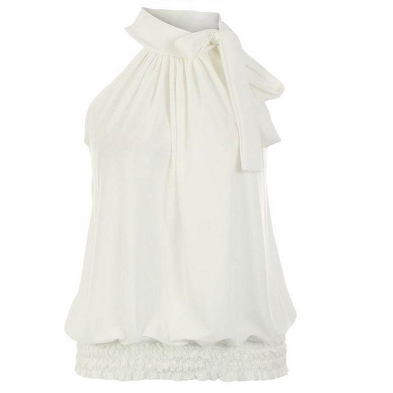 Элегантная женская блузка без рукавов из шифона «Лотос», излучающая вневременной стиль для офисной носки