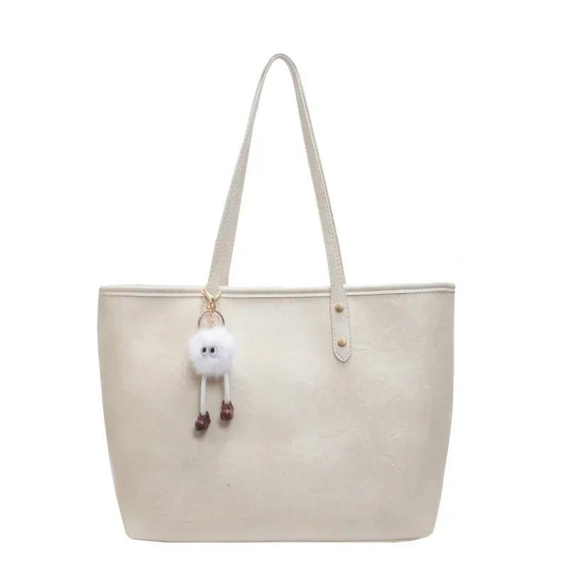 Solid Color Pu Zipper High-end Retro Shoulder Bag Women's  New Trendy Autumn Sewing Thread Large Capacity Tote Commuter Bag