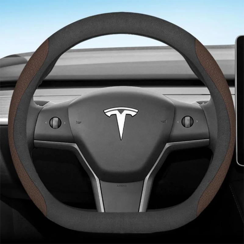 Для Tesla Model 3 Y S 2012 2013 2016 2017 - 2024 Чехол на руль автомобиля из ПУ-кожи 9 Цветов Нескользящий Автоаксессуары