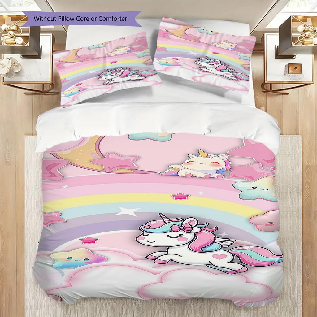 Magical Unicorn Rainbow Fantasy Threepiece Set 1 Duvet Cover 2 Pillowcase Without Core Christmas Birthday Gift Duvet Cover And Pillowcase