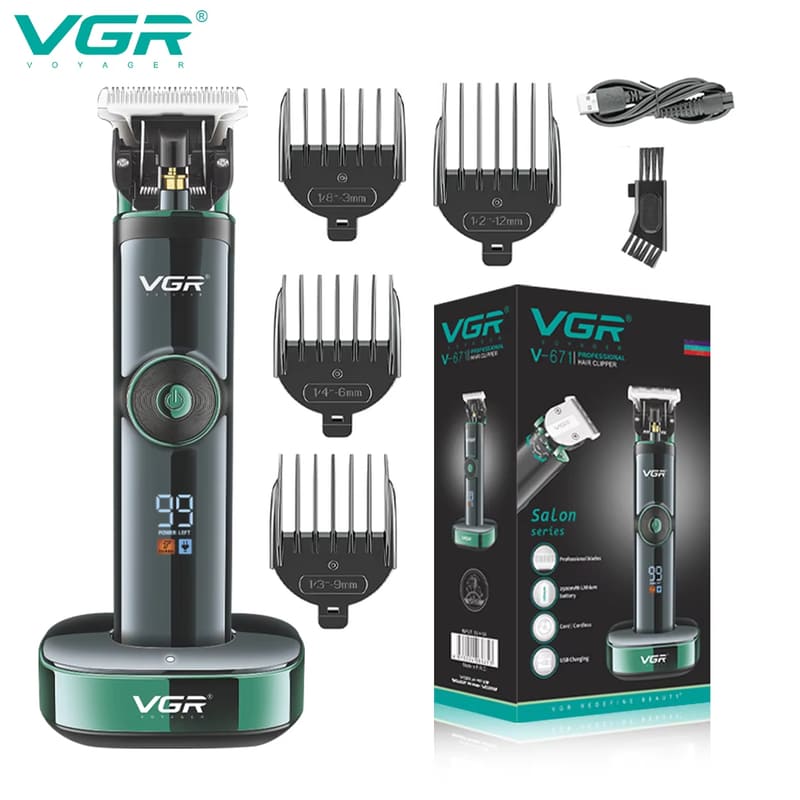 Профессиональная мужская электрическая машинка для стрижки волос с лезвием из нержавеющей стали и длительным временем работы от аккумулятора, ЖК-дисплеем, базовой зарядкой, высокомощная бритва