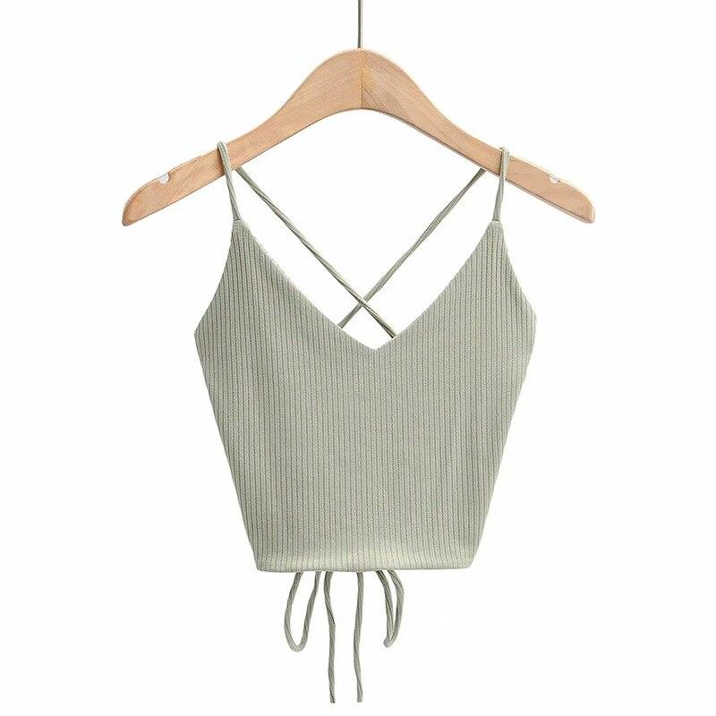 Women Sexy V-Neck Tops Bandage Solid Color Summer Knitted Tank Top Camis