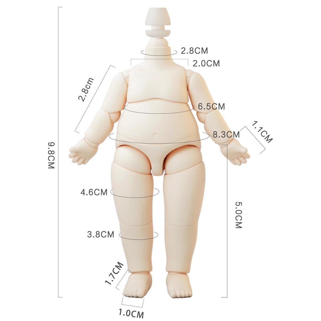 YMY Кукольное тело в форме груши YMY BJD GSC Кукольная голова Мини-масштаб Милая Полная Подвижная фигурка Подходит для Новогоднего подарка Молочно-белый 9,8 см 1/12 1/8 1/12